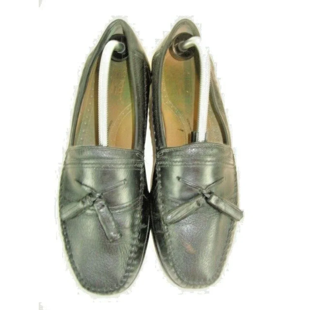 Mens Brass Boot Black Leather Sheepskin Lined Tassel Casual Loafers sz 9.5M